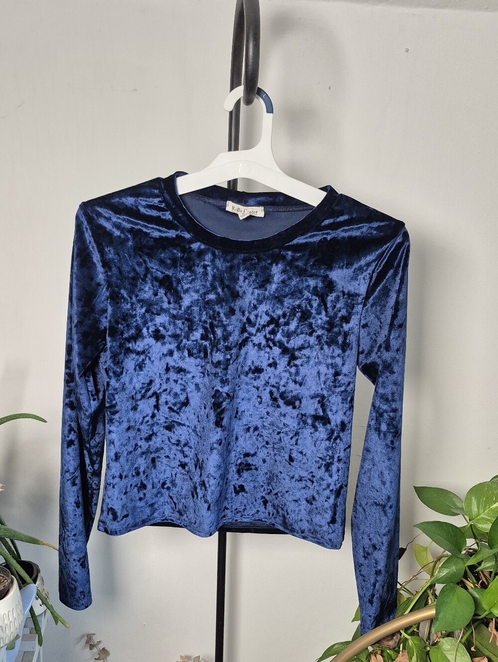 Rolla Coster Crushed Velvet Long-Sleeve Top in Deep Blue